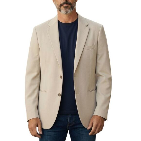 Claiborne 44R Men's Blazer Tan Suit Coat Sport Jacket 3 Buttons 44 Regular Large - Picture 1 of 7